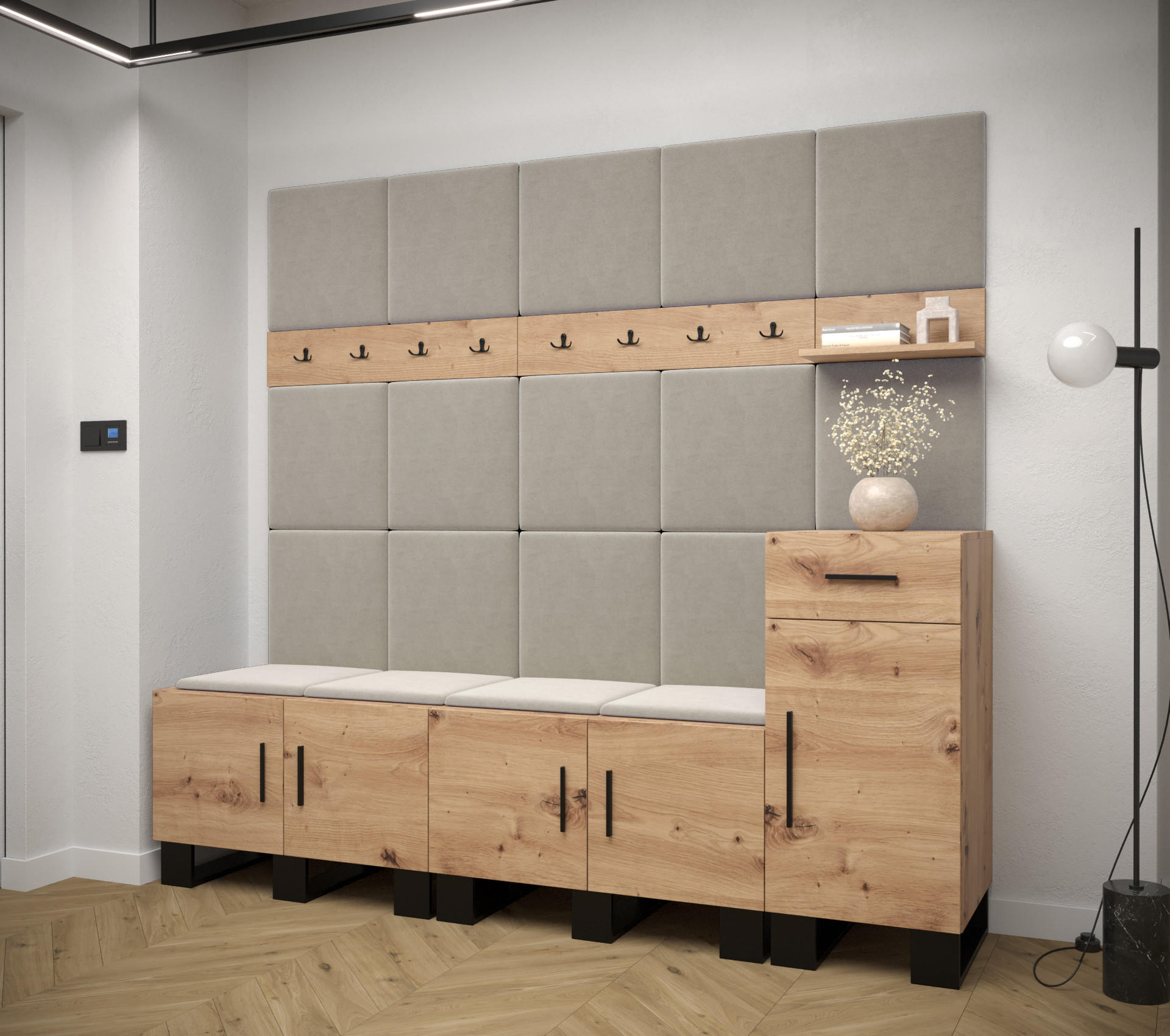 GARDEROBEN-SET 196/210/45,6 - Creme/Schwarz, Holz/Kunststoff (210/196/45.6cm) - Abiks Möbel