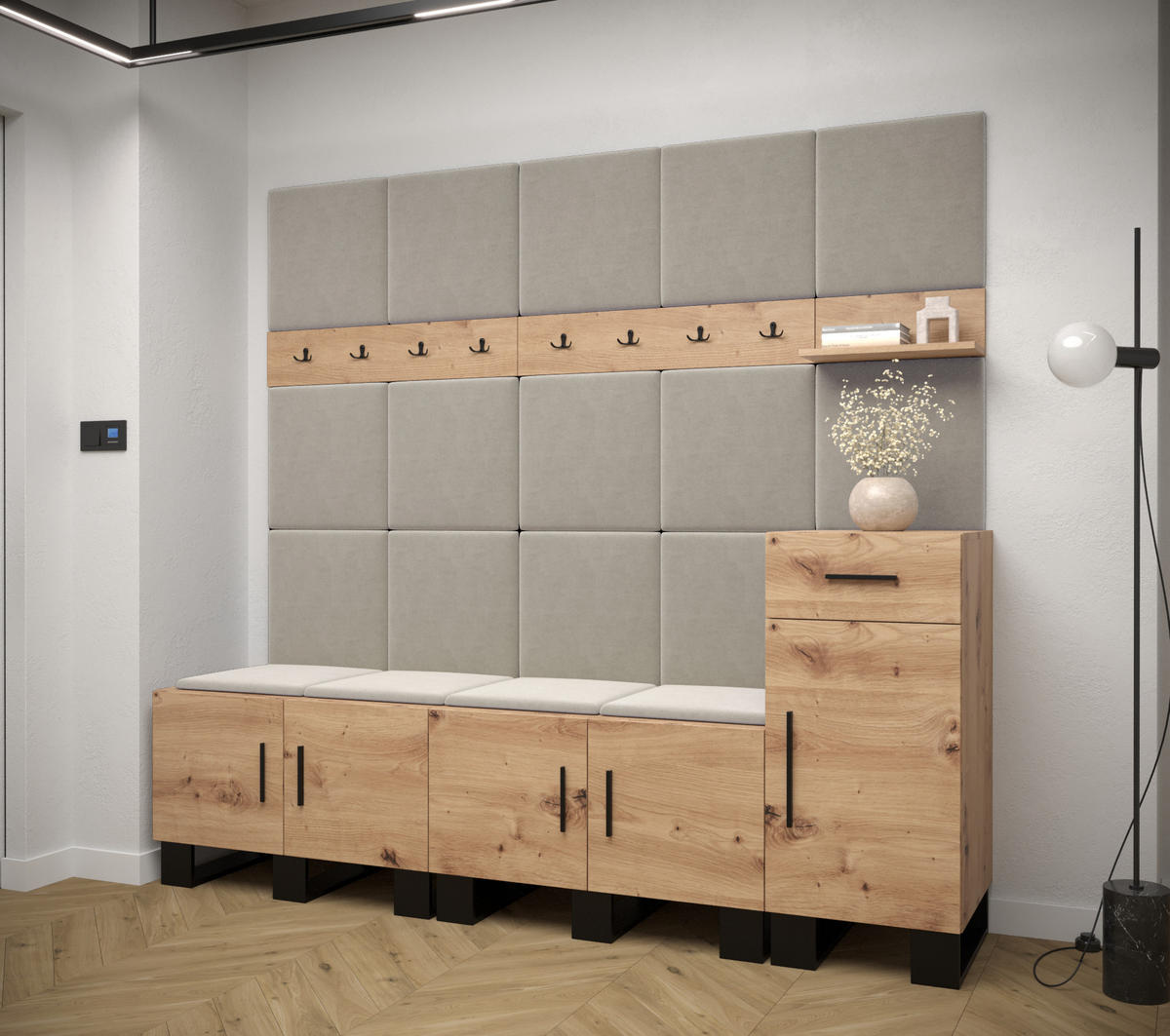 GARDEROBEN-SET 196/210/45,6 - Creme/Schwarz, Holz/Kunststoff (210/196/45.6cm) - Abiks Möbel