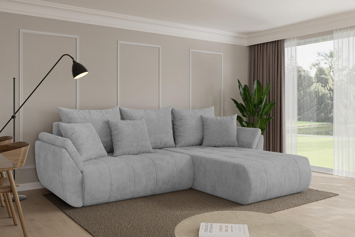 ROHOVÁ SEDAČKA s funkcí spaní, otoman vpravo TOKO-L 277x194x86 šedá manšestr - šedá/černá, kompozitní dřevo/textil (277/194cm) - ALTDECOR
