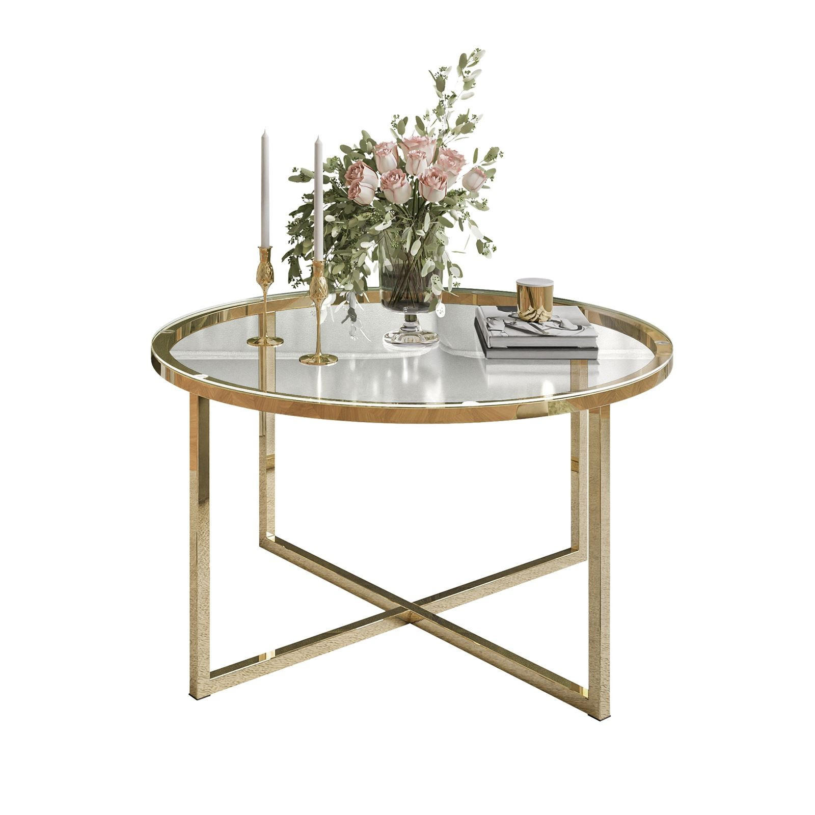 COUCHTISCH CIRI-X mit Glasplatte und goldener Basis - Goldfarben, Glas (70/70/44.4cm) - Lookway