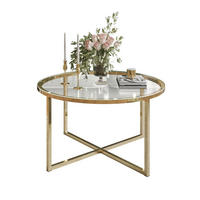 COUCHTISCH CIRI-X mit Glasplatte und goldener Basis - Goldfarben, Glas (70/70/44.4cm) - Lookway