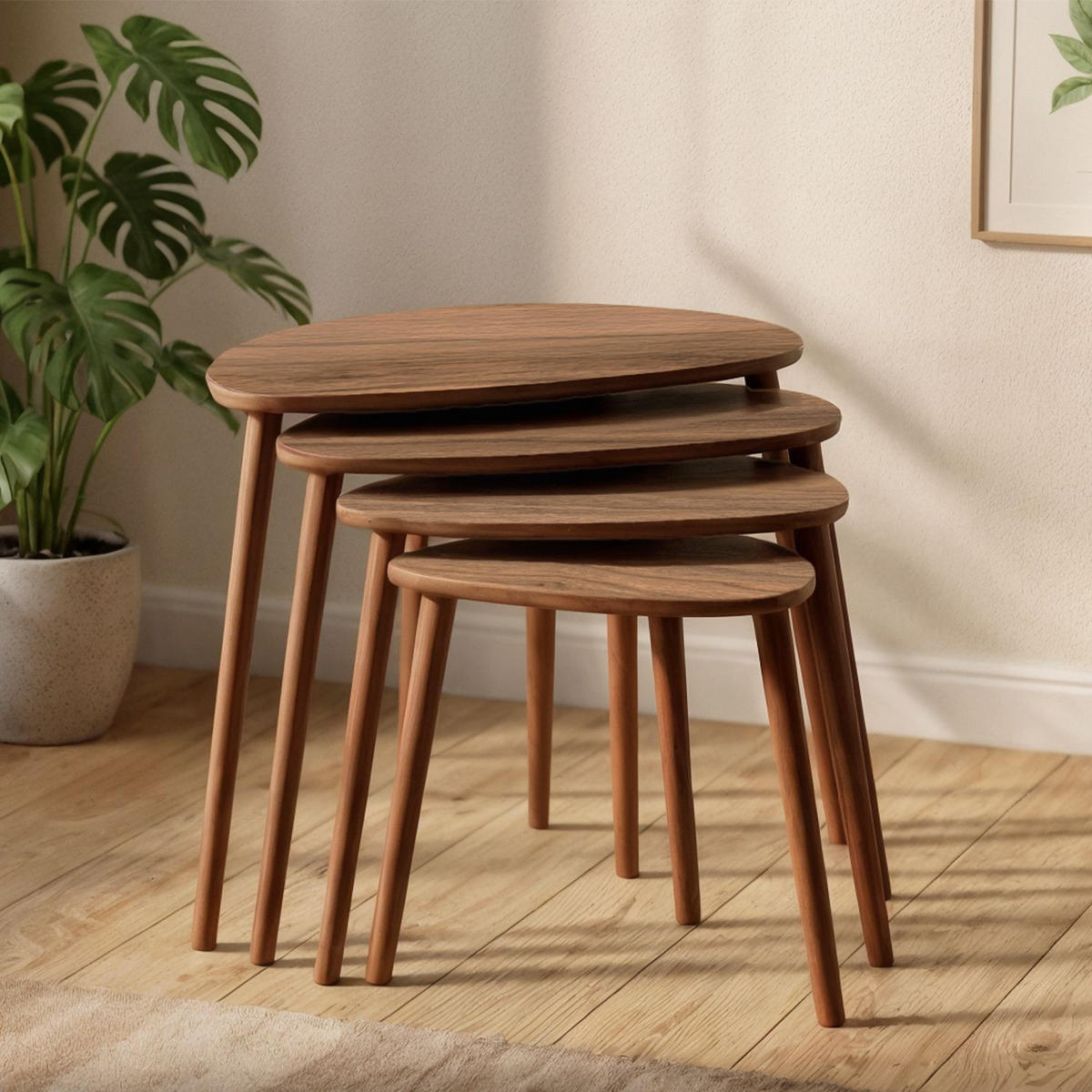 SATZTISCH Nora 4-teilig Nussbaum - Nussbaumfarben, Holzwerkstoff (45/68/55cm) - Habitat Garten