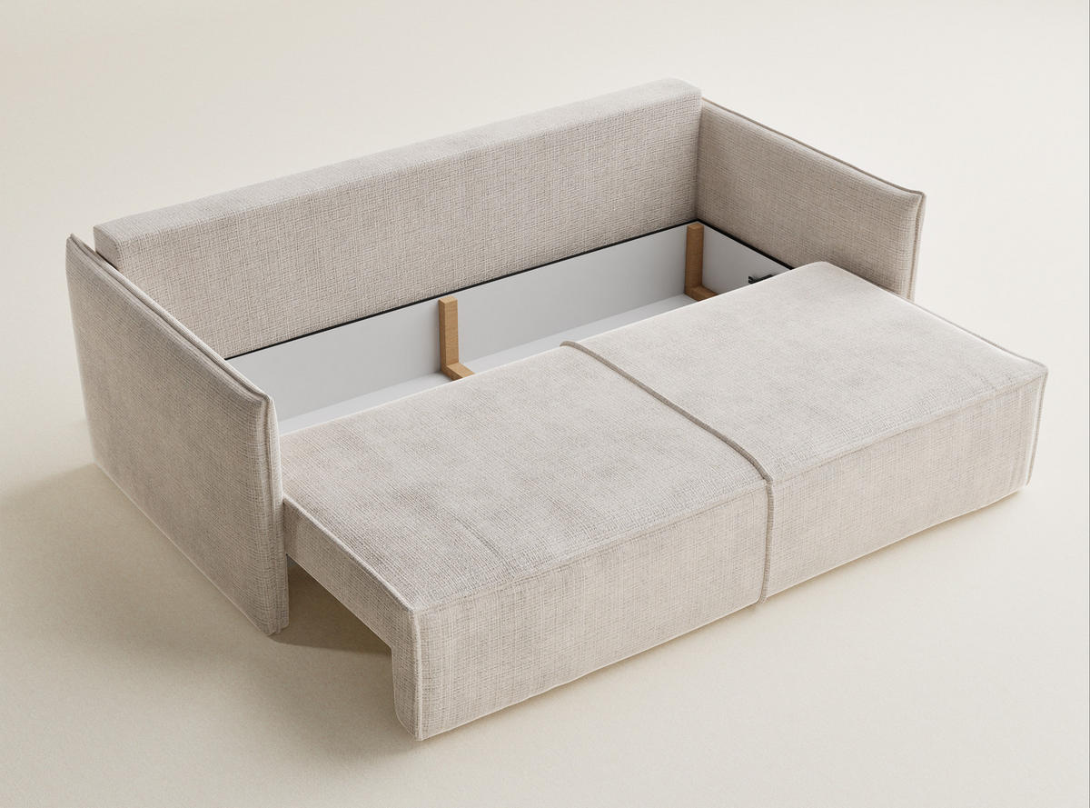 SOFA MIT SCHLAFFUNKTION Obra Creme Chenille-Stoff - Creme/Schwarz, Holz/Holzwerkstoff (220/70/107cm) - Maison de Reve