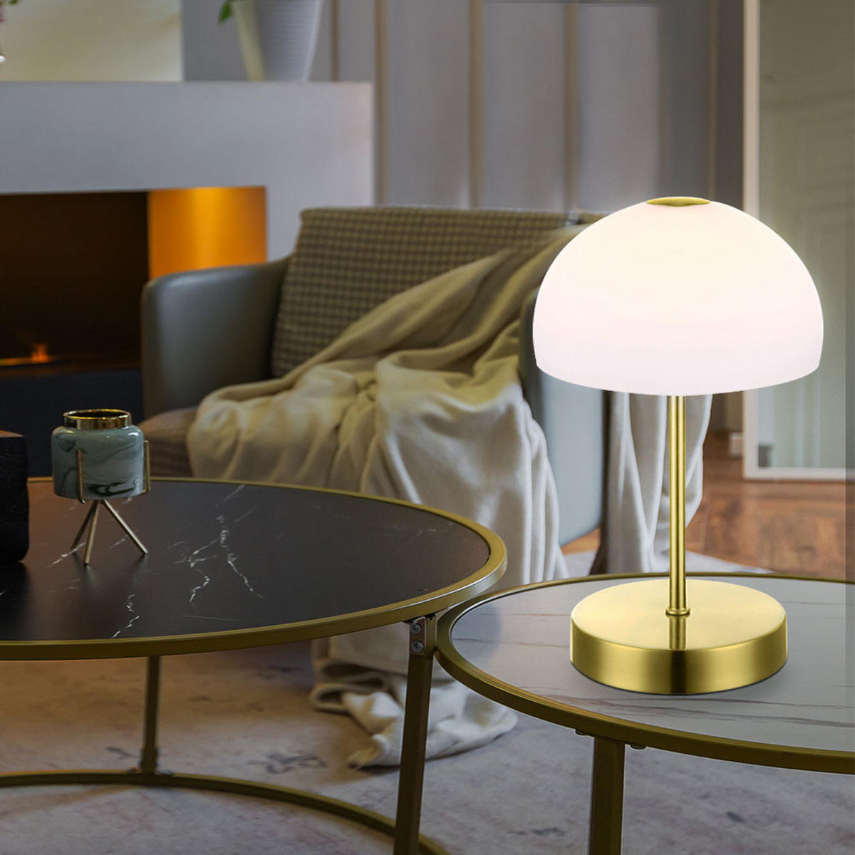 LED TISCHLEUCHTE Messing Weiß - Weiß, Glas (15/15/27cm)