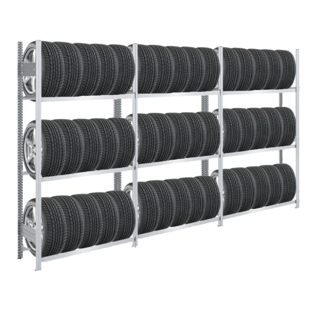 REIFENREGAL TIRE PRO 3er-Set für insgesamt 36 Reifen 3 Ebenen 150kg Fachlast pro Ebene Verzinkt - Silberfarben, Metall (300/200/43cm) - PROREGAL