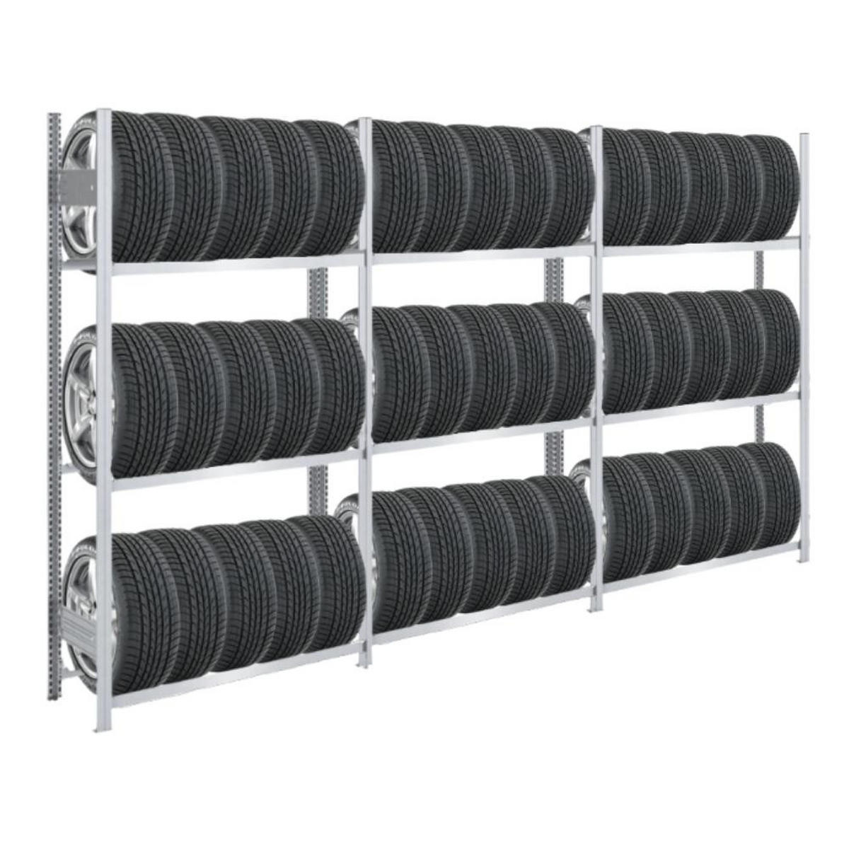 REIFENREGAL TIRE PRO 3er-Set für insgesamt 36 Reifen 3 Ebenen 150kg Fachlast pro Ebene Verzinkt - Silberfarben, Metall (300/200/43cm) - PROREGAL