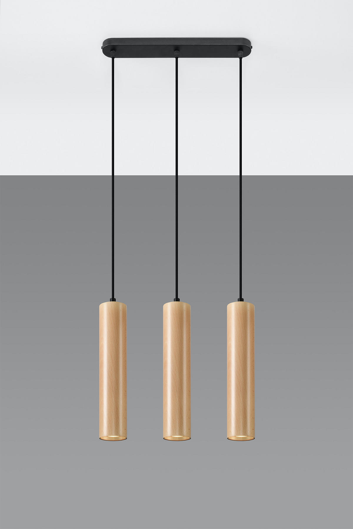 PENDELLEUCHTE Stahl Holz Schwarz 3-flammig - Braun, Holz (40/6/100cm) - Sollux Lighting