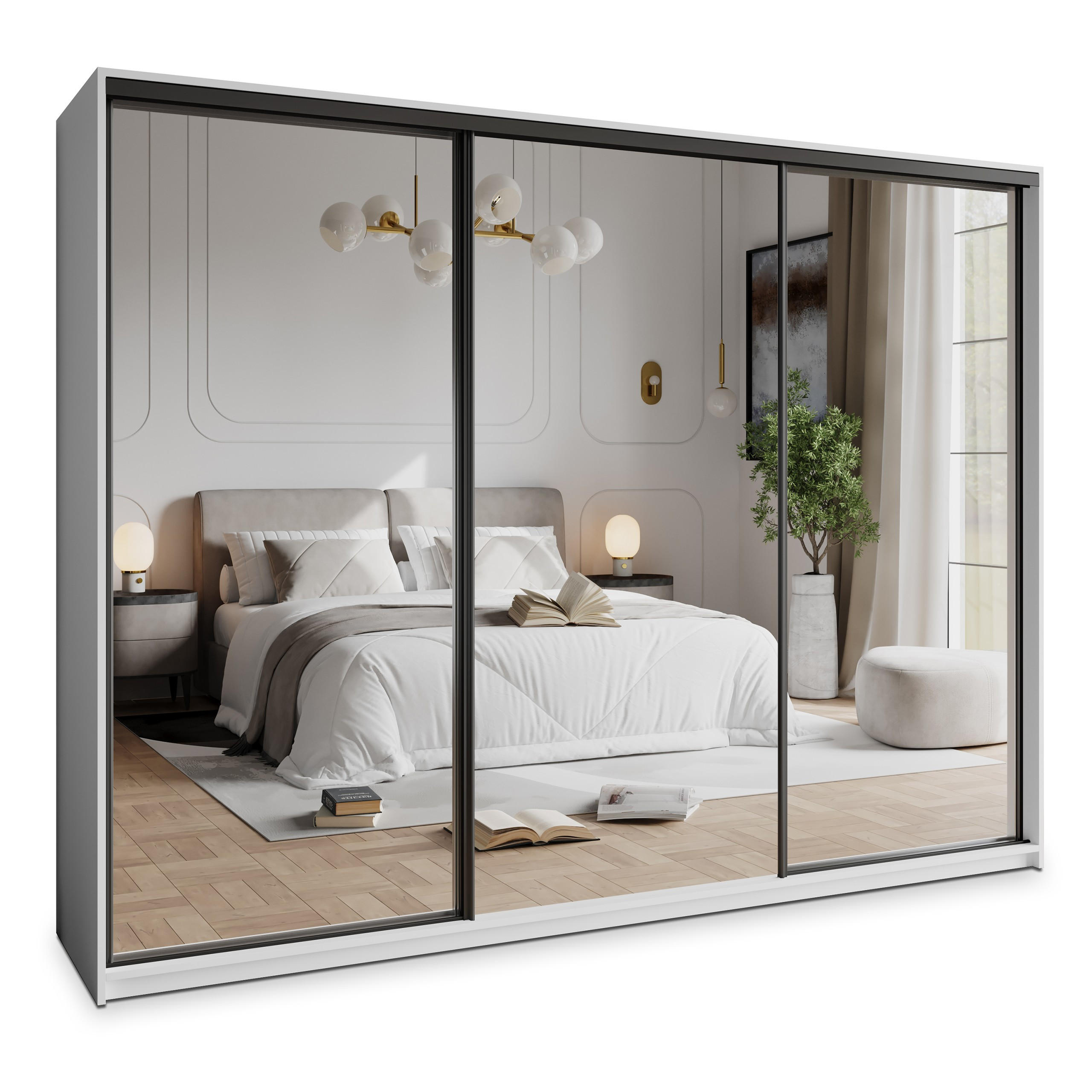 Masseno Schwebetürenschrank Weiß, Schwarz 250x205x60 cm