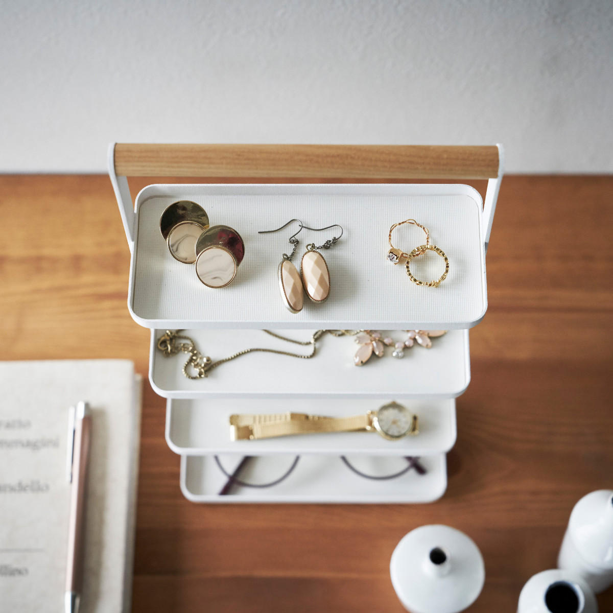 ACCESSOIREHALTER mit 4 ebenen - tosca 16,5/7/33 cm - Weiß, Holz/Metall (7/33/16.5cm) - Yamazaki