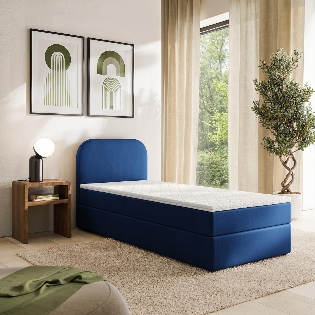 AMERICKÁ POSTEL CERIA 100x200 cm, s matrací a úložným prostorem, KRONOS 09, Blau - modrá, kompozitní dřevo/textil (100/200cm) - MASSENO