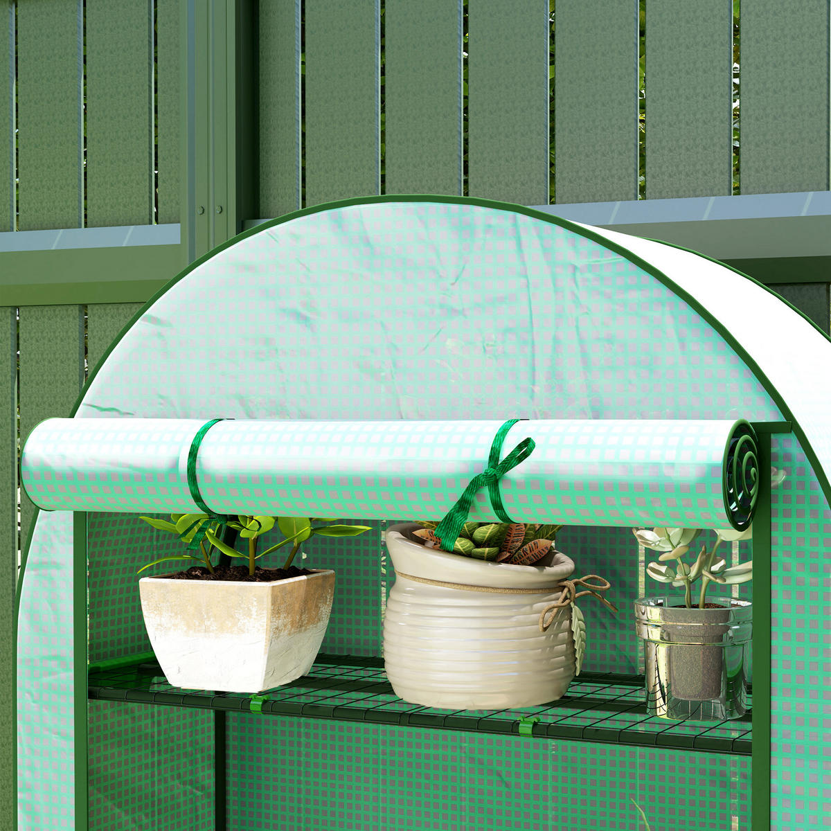 GEWÄCHSHAUS DE-12040 mit 4 Etagen & Rolltür Grün - Grün, Kunststoff (45/160/105cm) - ComfortXL