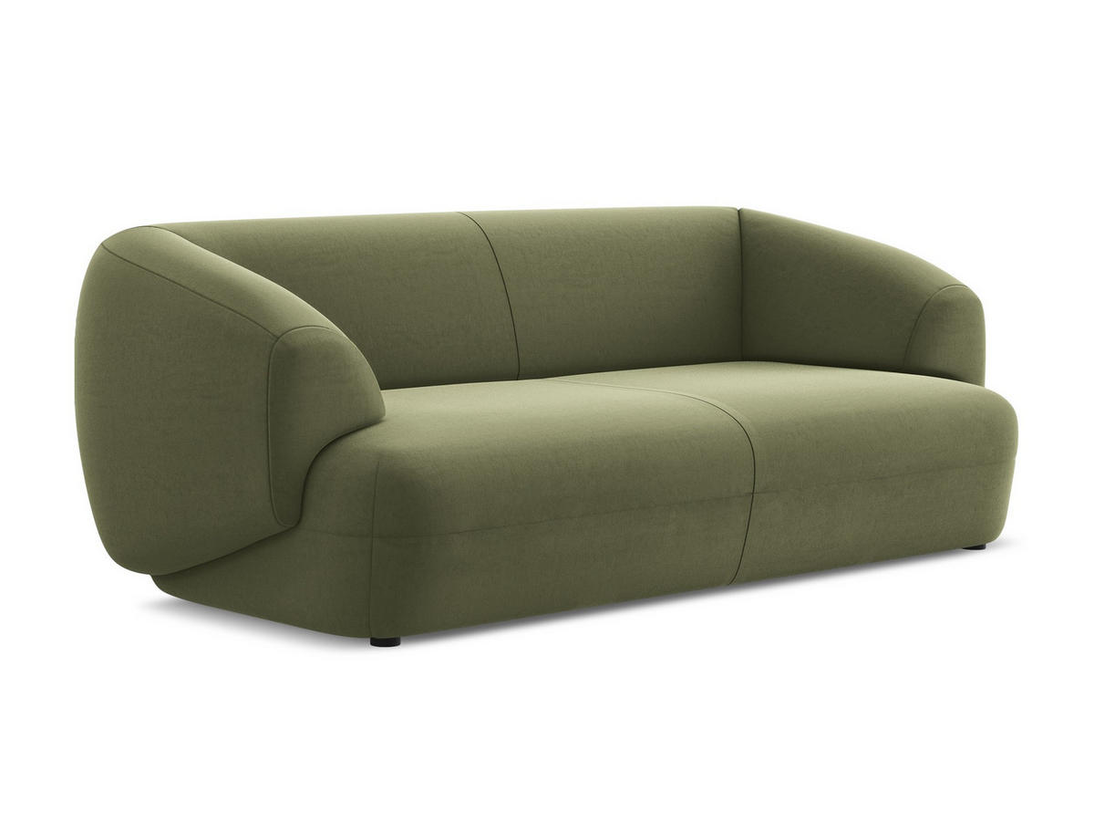 3-SITZER SOFA Samt Stoff Grün - Schwarz/Olivgrün, Kunststoff/Textil (212/81/98cm) - Makamii