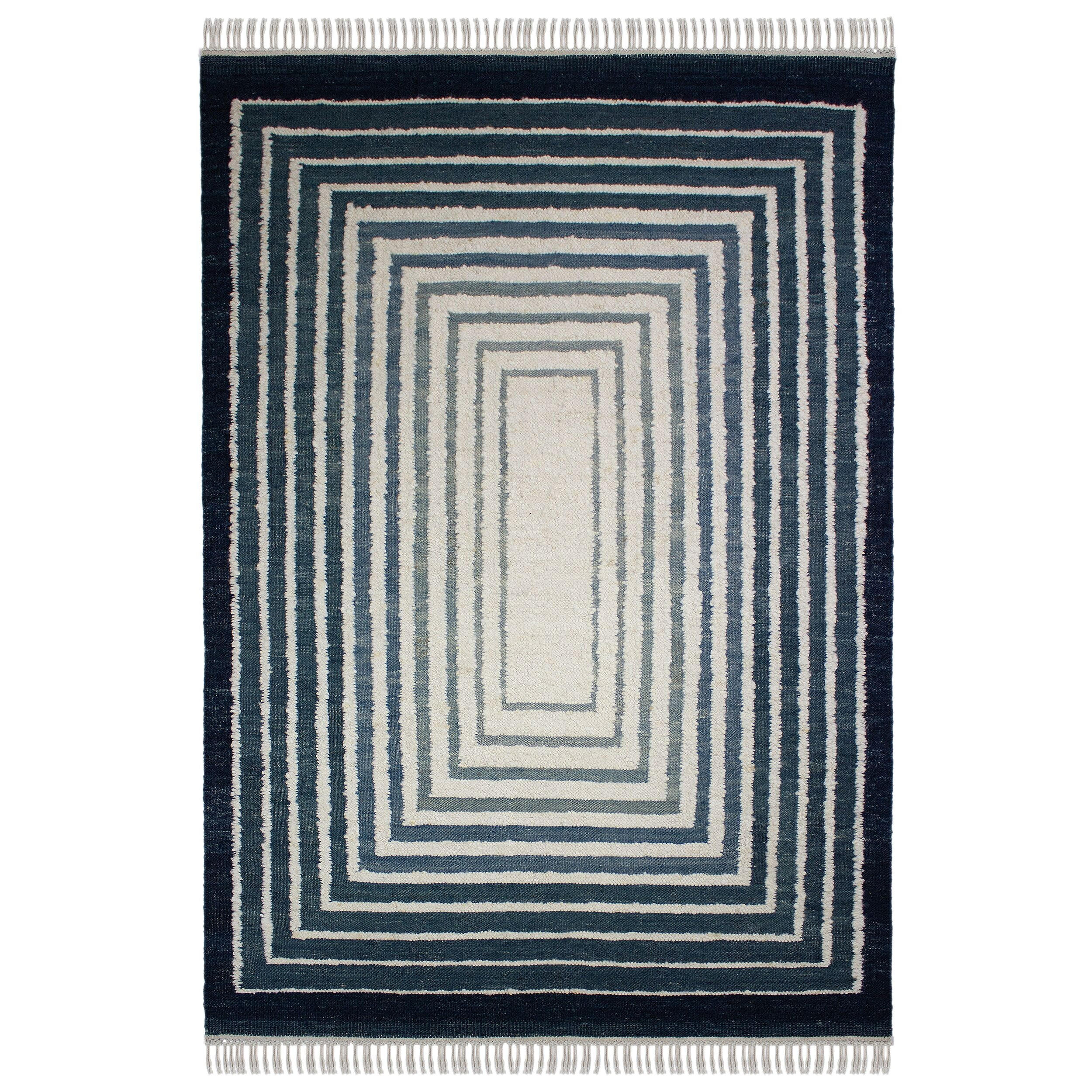 WOLLTEPPICH handgewebt FROND, geometrisch, Blau, 160 x 230 cm - Blau, Textil (160/230cm) - KADIMA DESIGN