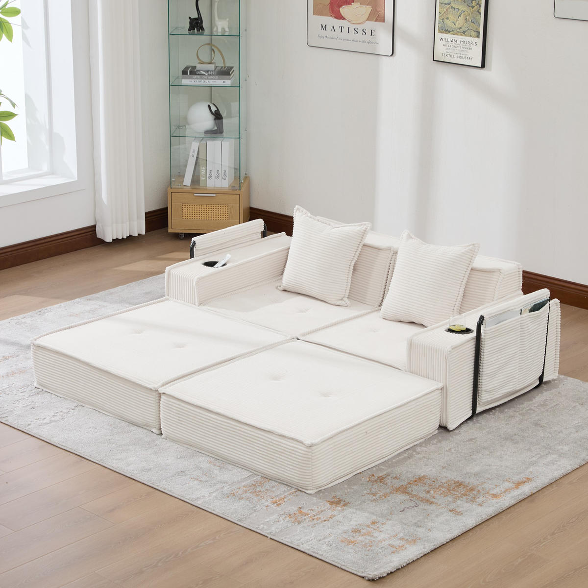 SCHLAFSOFA Zweisitzer mit Schlaffunktion,ausziehbar,Modulares Design,Cord,Beige - Beige, Textil (162/42/54cm) - LVHOM
