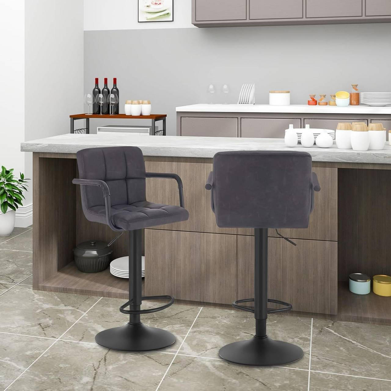 BARHOCKER drehbar, Antiklederoptik, Anthrazit - Anthrazit/Schwarz, Textil/Metall (51/90/37cm) - Woltu