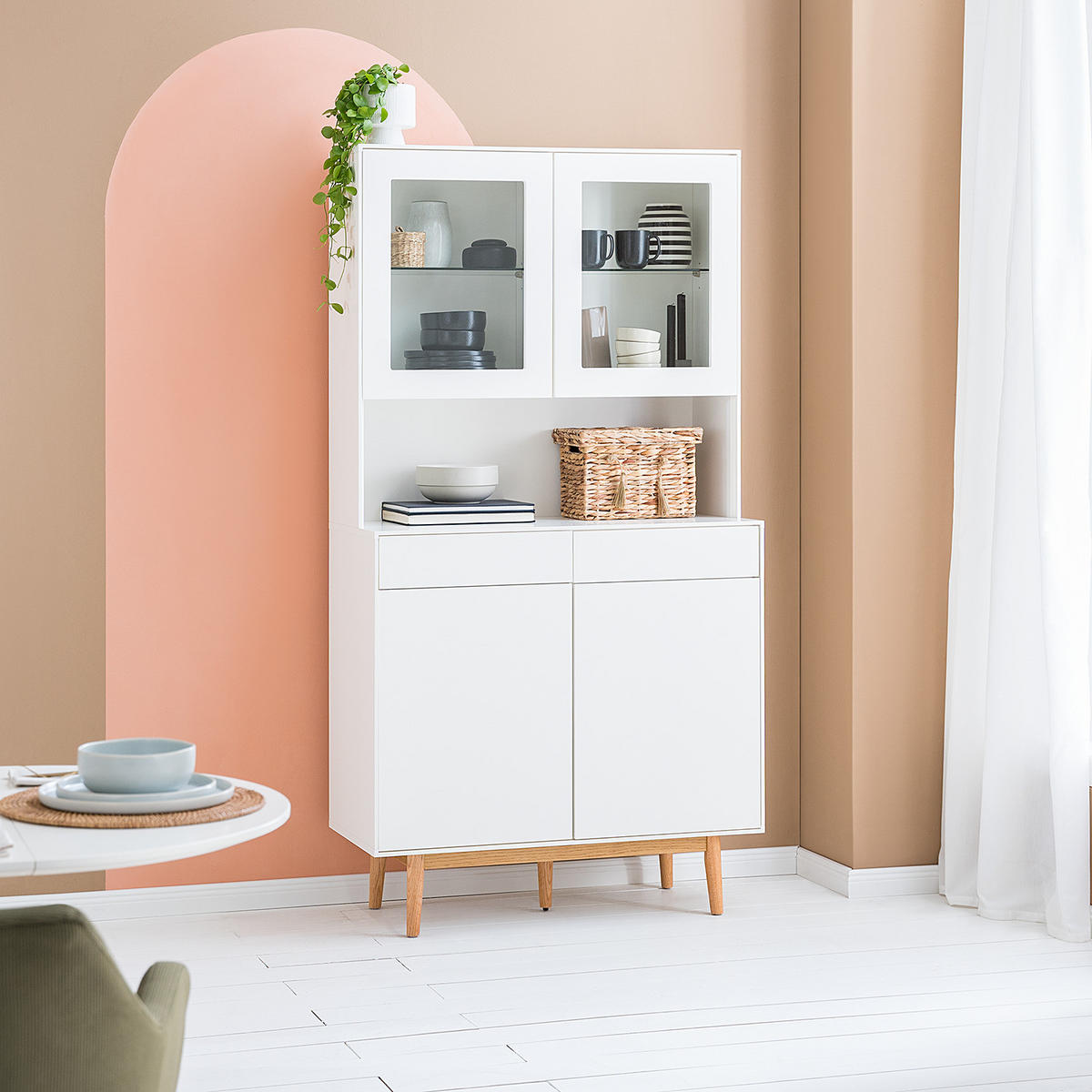 BUFFET - Weiß - Eichefarben/Weiß, Holzwerkstoff (100/190/45cm) - home24