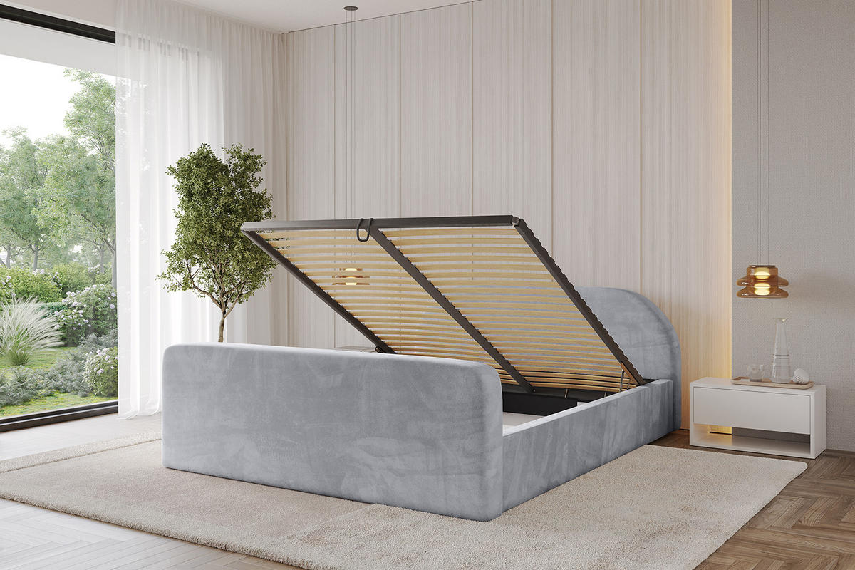 POLSTERBETT mit Bettkasten, Fußteil und Lattenrost, Boxbett ohne Matratze - TIVON-Z-V1 180x200 Hellgrau - Hellgrau, Holzwerkstoff/Textil (180/200cm) - ALTDECOR