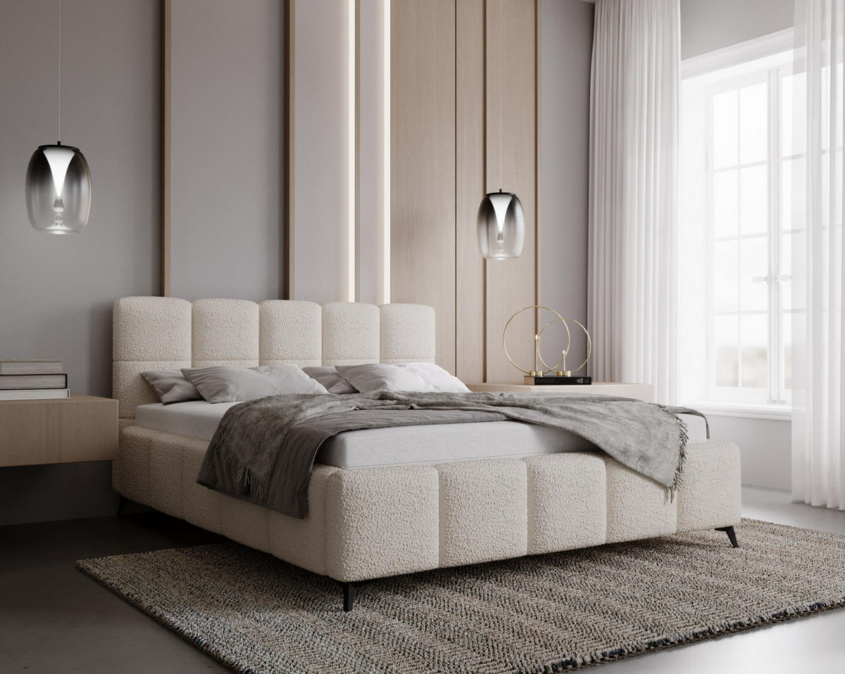 DOPPELBETT 140x200 mit Bettkasten Kastilo, Boucle, Creme - Creme, Holz/Textil (140/200cm) - Emporius