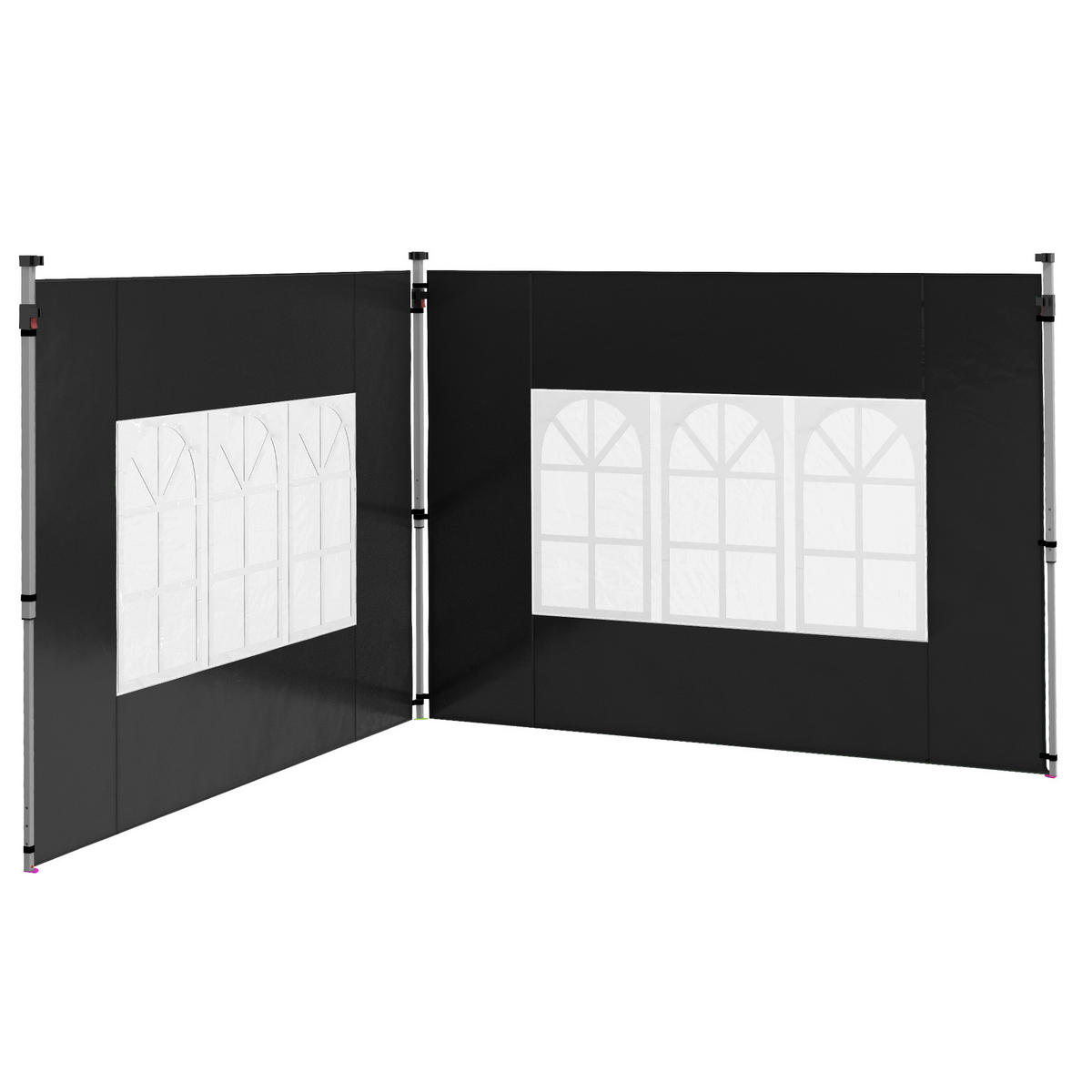 SEITENWÄNDE DE-12675 295/195 cm 2er-Set mit Fenster Schwarz - Schwarz, Textil (1/195/295cm) - ComfortXL
