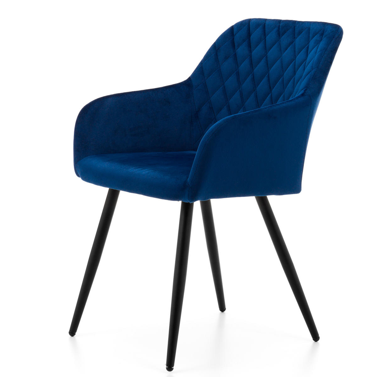 STUHL TODI gepolstert mit Steppung - dunkelblau - Samt Velours - Schwarz/Dunkelblau, Textil/Metall (56/85/62cm) - NEW HOME