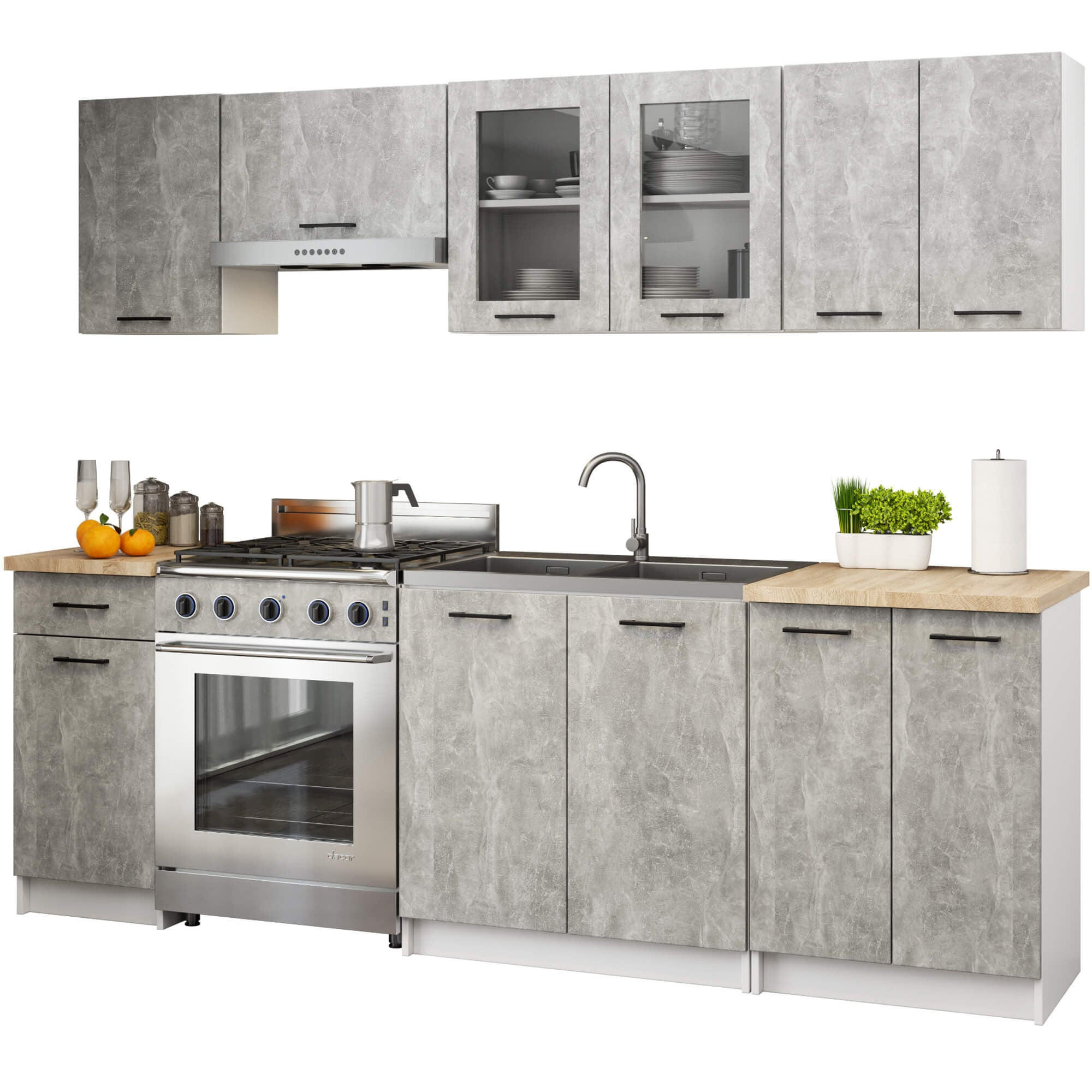 BUCĂTĂRIE fără electrocasnice Beton 203/240/46 - gri, compozit lemnos (240/203/46cm) - RAUMHIRSCH FURNITURE