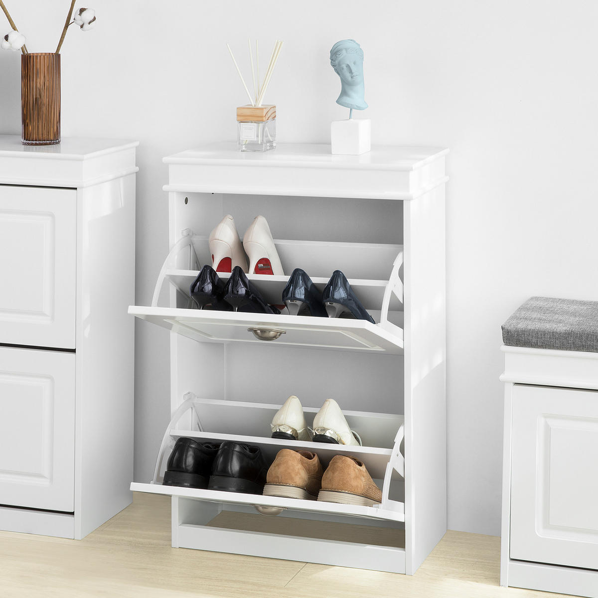 SCHUHSCHRANK Weiß - Weiß, Holzwerkstoff (53/82/24cm) - SoBuy