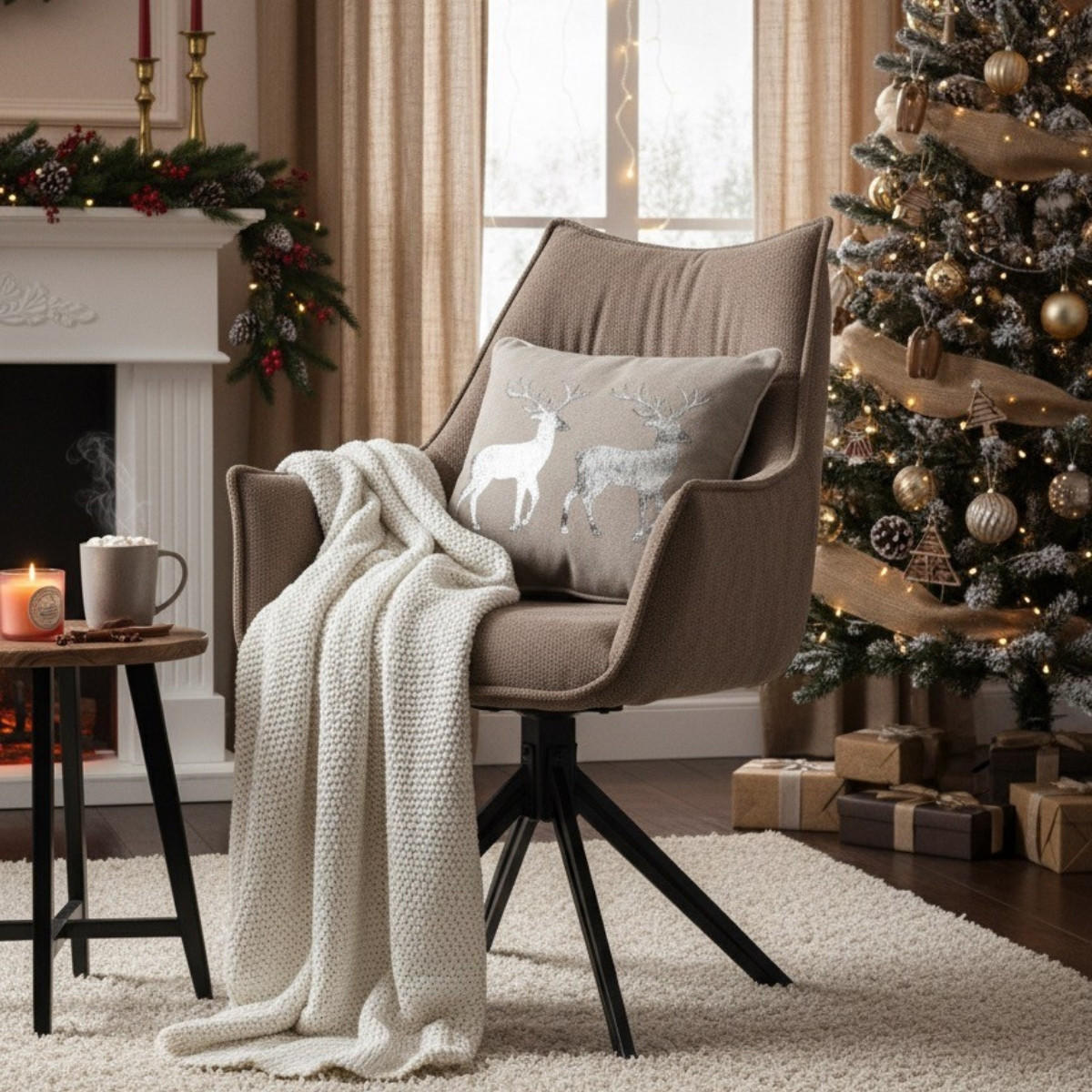 ESSZIMMERSTUHL Ginosa braun drehbar - Beige/Schwarz, Textil/Metall (62/90/66cm) - Mr. Deko