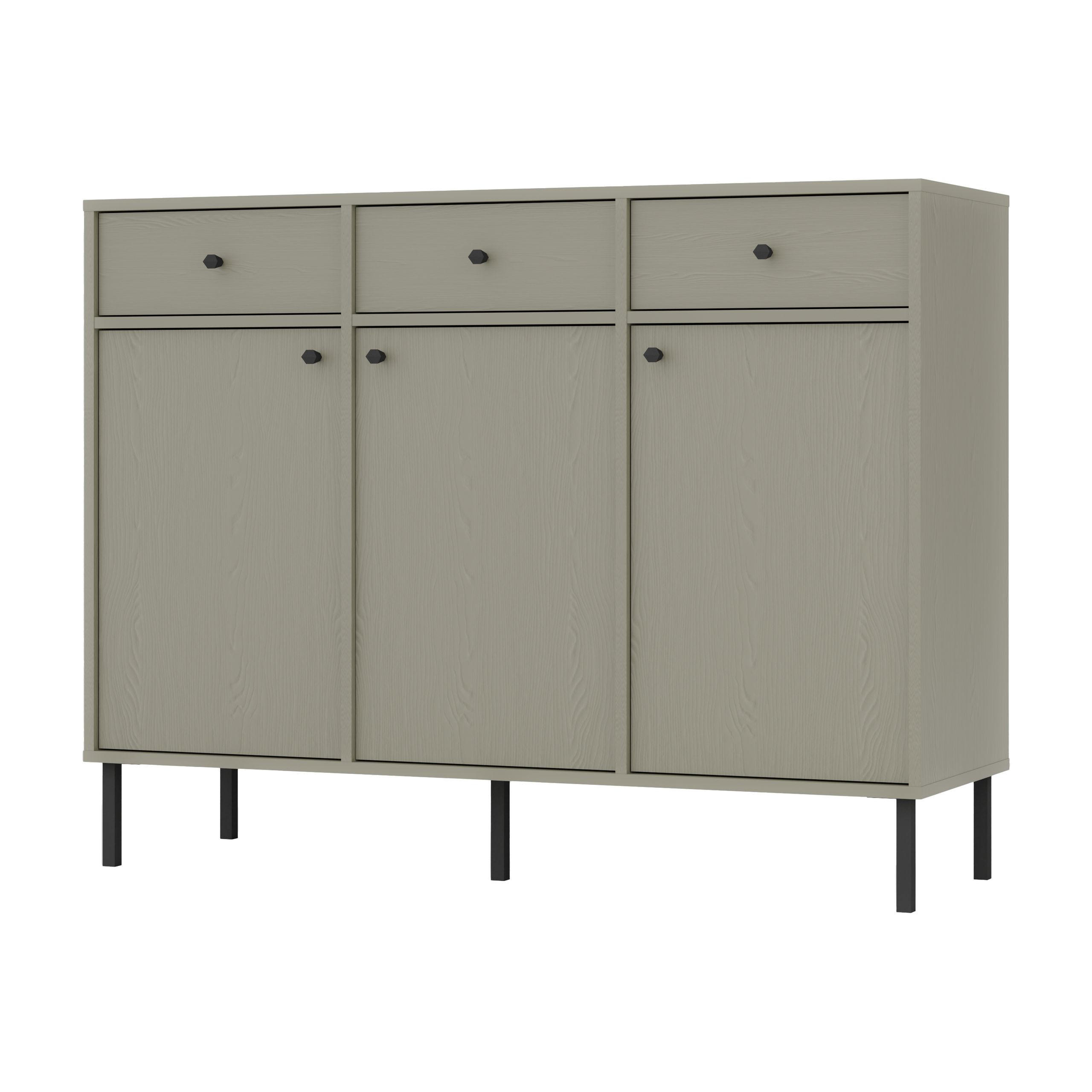KOMMODE TORINO 125/95/41 cm mit 3 Schubladen 3 Türen Hellgrün - Hellgrün, Holzwerkstoff (125/95/41cm) - MASSENO