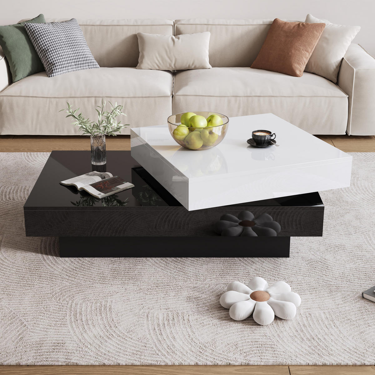COUCHTISCH Weiß/Schwarz 103/60/35,5 cm drehbar - Weiß, Holzwerkstoff (60/103/35.5cm) - PANGIVO