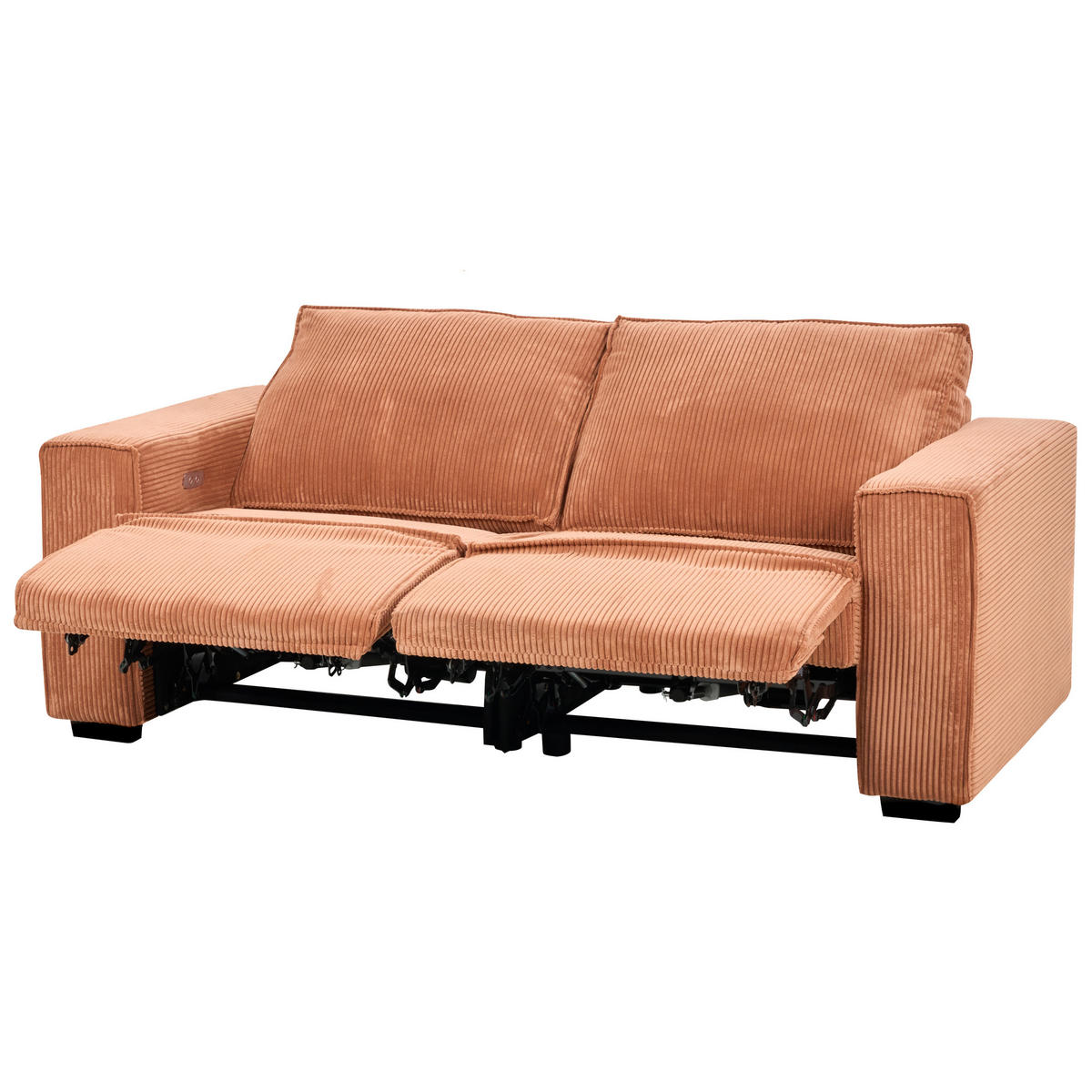 3-SITZER-SOFA Cord orange elektrisch verstellbar Nukari - Schwarz/Orange, Textil (190/93/92cm) - Beliani