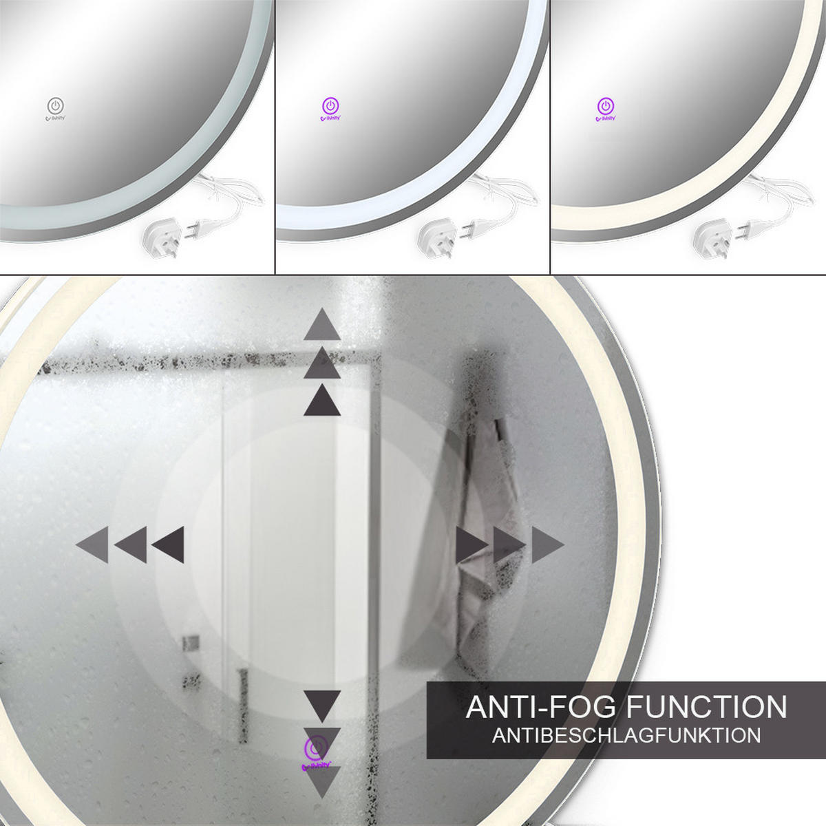 BADEZIMMERSPIEGEL Lumos Weiß 70 cm mit Touchschalter - Weiß, Glas (70/70/4cm) - Vicco