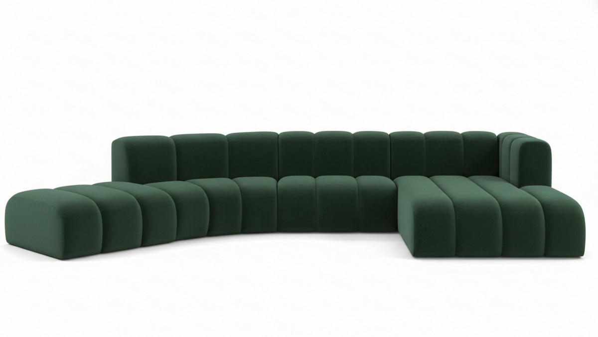 ECKSOFA L-Form GRAND Round, Stoff Salvador, Grün, Rechts - Grün, Holz (445/179cm) - Kaiser Möbel