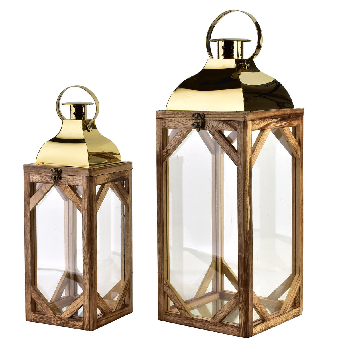 LATERNE Levi 2er Set braun 20/20/53 cm Holz - Braun, Holz (20/53/20cm) - Mondex