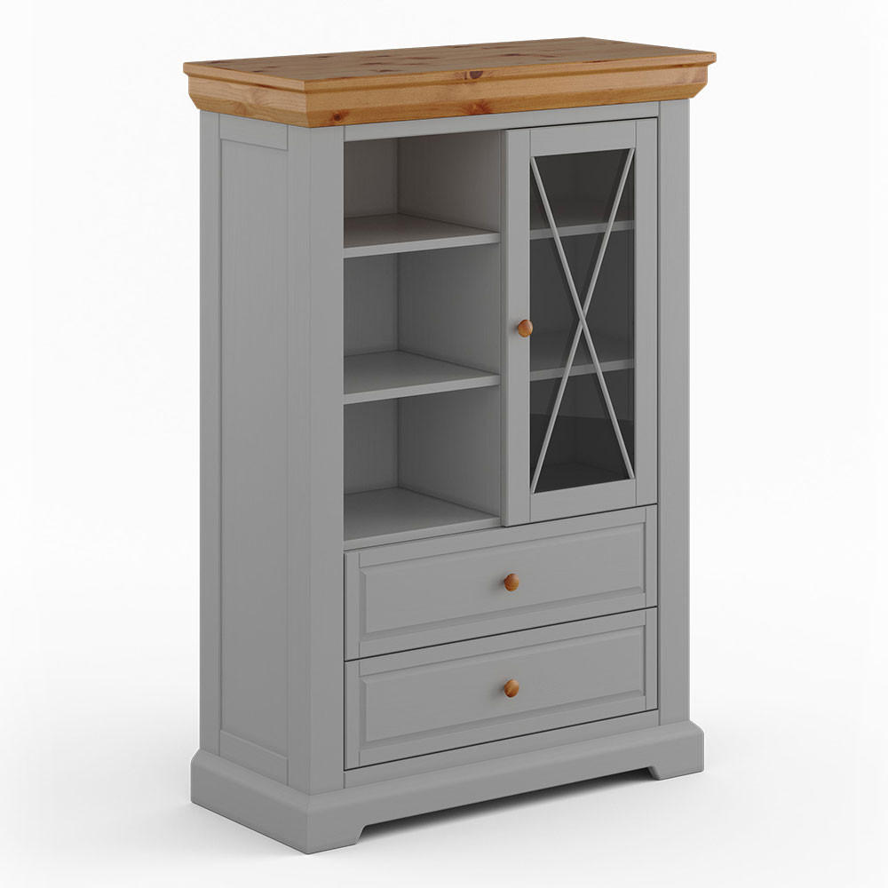 STANDVITRINE Marone Elite Grau / Kiefer Natur 95 / 41 / 140cm - Grau/Kieferfarben, Holz (95/140/41cm) - Feldmann-Wohnen