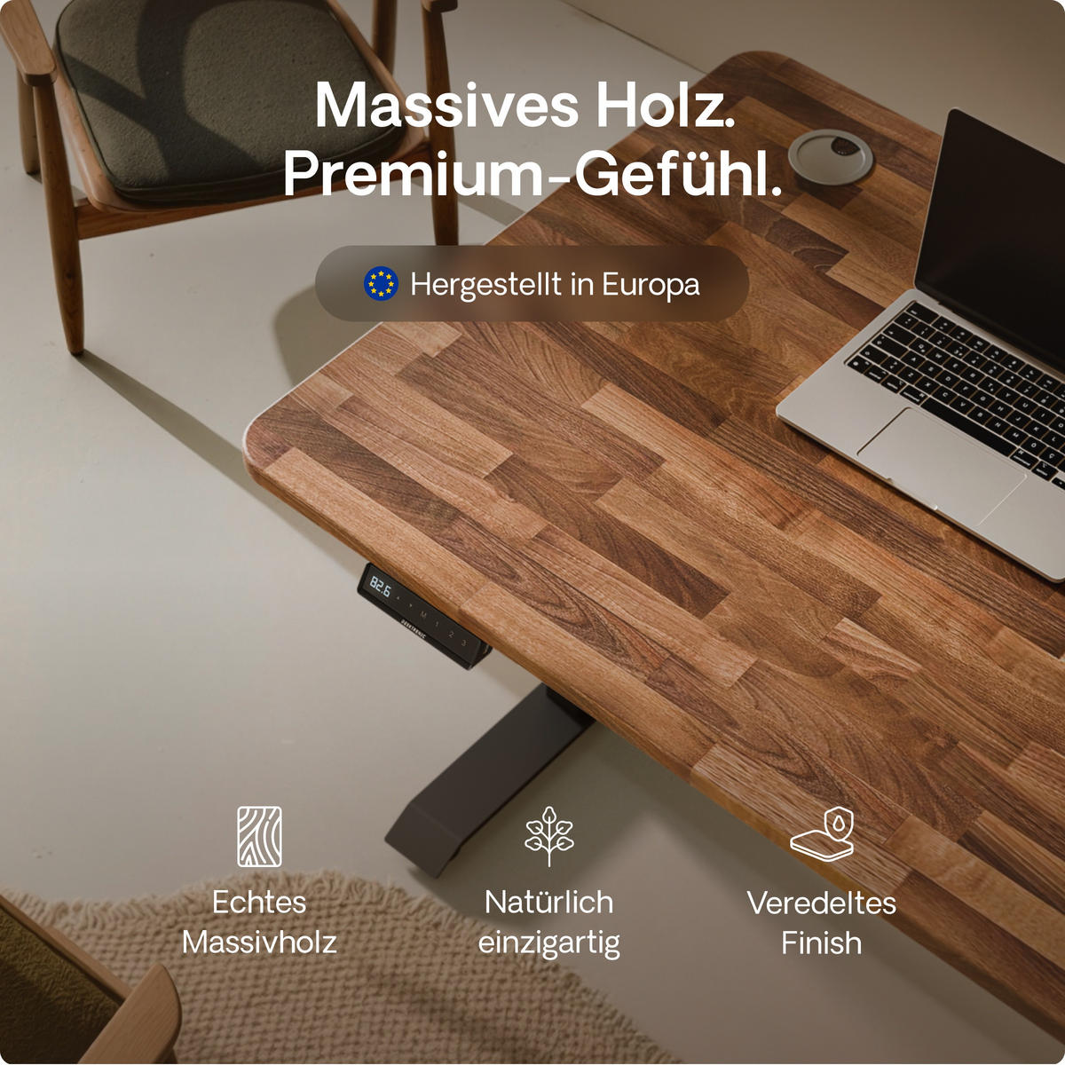 SCHREIBTISCH Elektrisch Höhenverstellbarer HomePro 120x60cm Schwarz/Massive Walnuss mit Memory-Funktion, Anti-Kollisions Technologie - Walnussfarben/Schwarz, Holz (60/120/63.5cm) - Desktronic