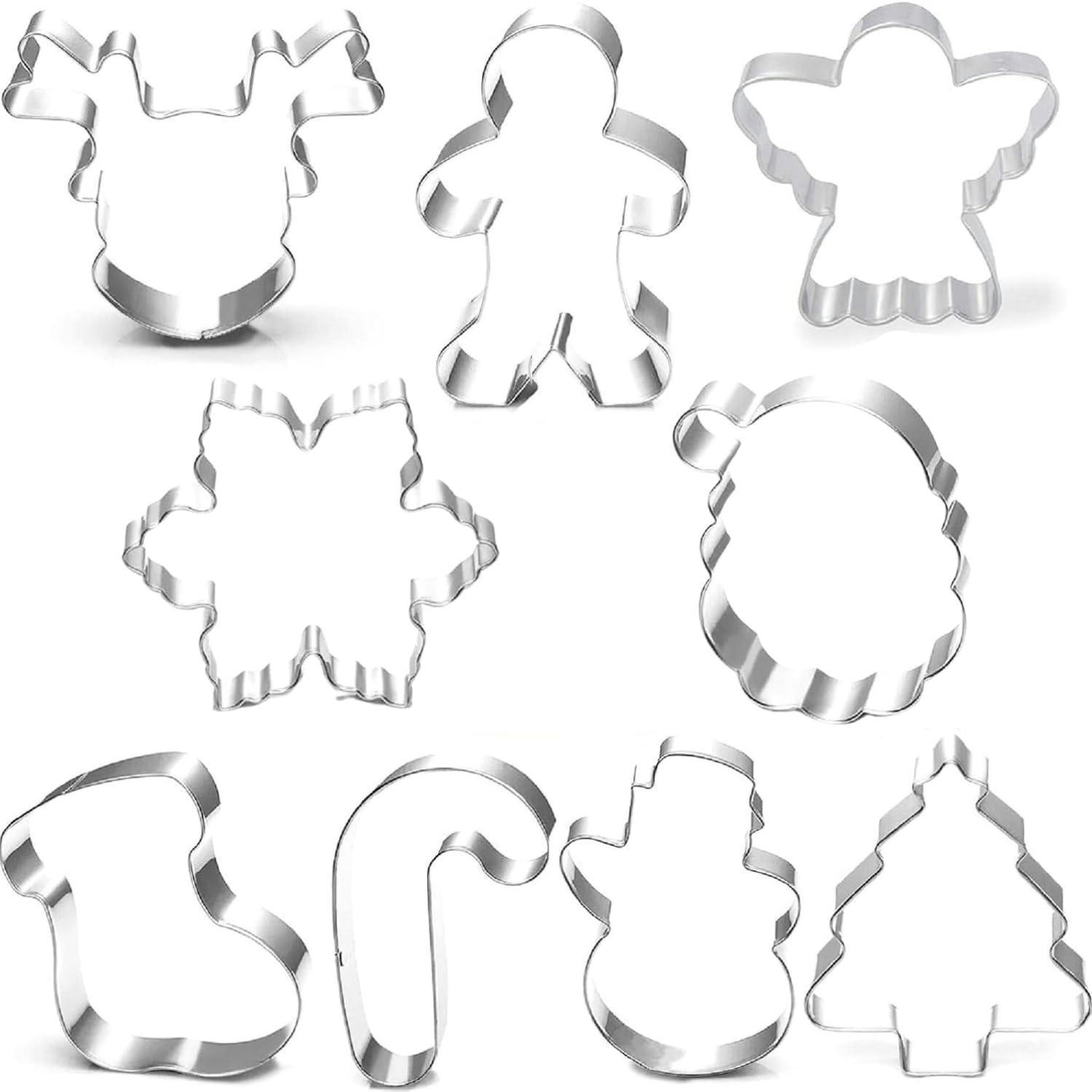 AUSSTECHFORMEN Set 9-teilig Weihnachten mit 100 Keks-Tüten - Silberfarben, Metall (16.3/2.2/26.1cm)