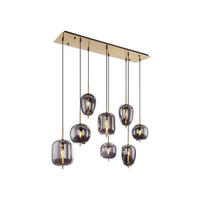 LED-PENDELLEUCHTE Messing Breite 94cm, Glaskugeln Rauchglas - Messingfarben/Schwarz, Glas/Metall (34/94/120cm) - meineWunschleuchte