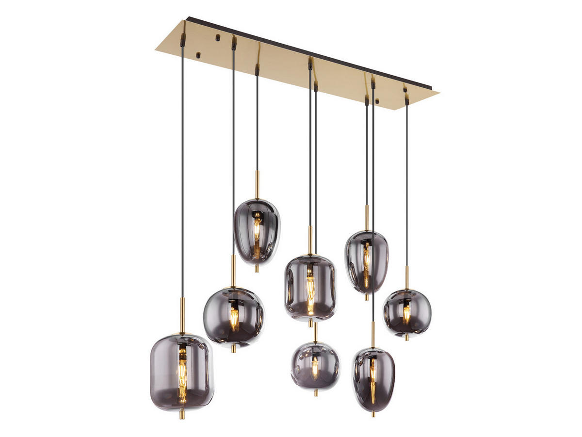 LED-PENDELLEUCHTE Messing Breite 94cm, Glaskugeln Rauchglas - Messingfarben/Schwarz, Glas/Metall (34/94/120cm) - meineWunschleuchte