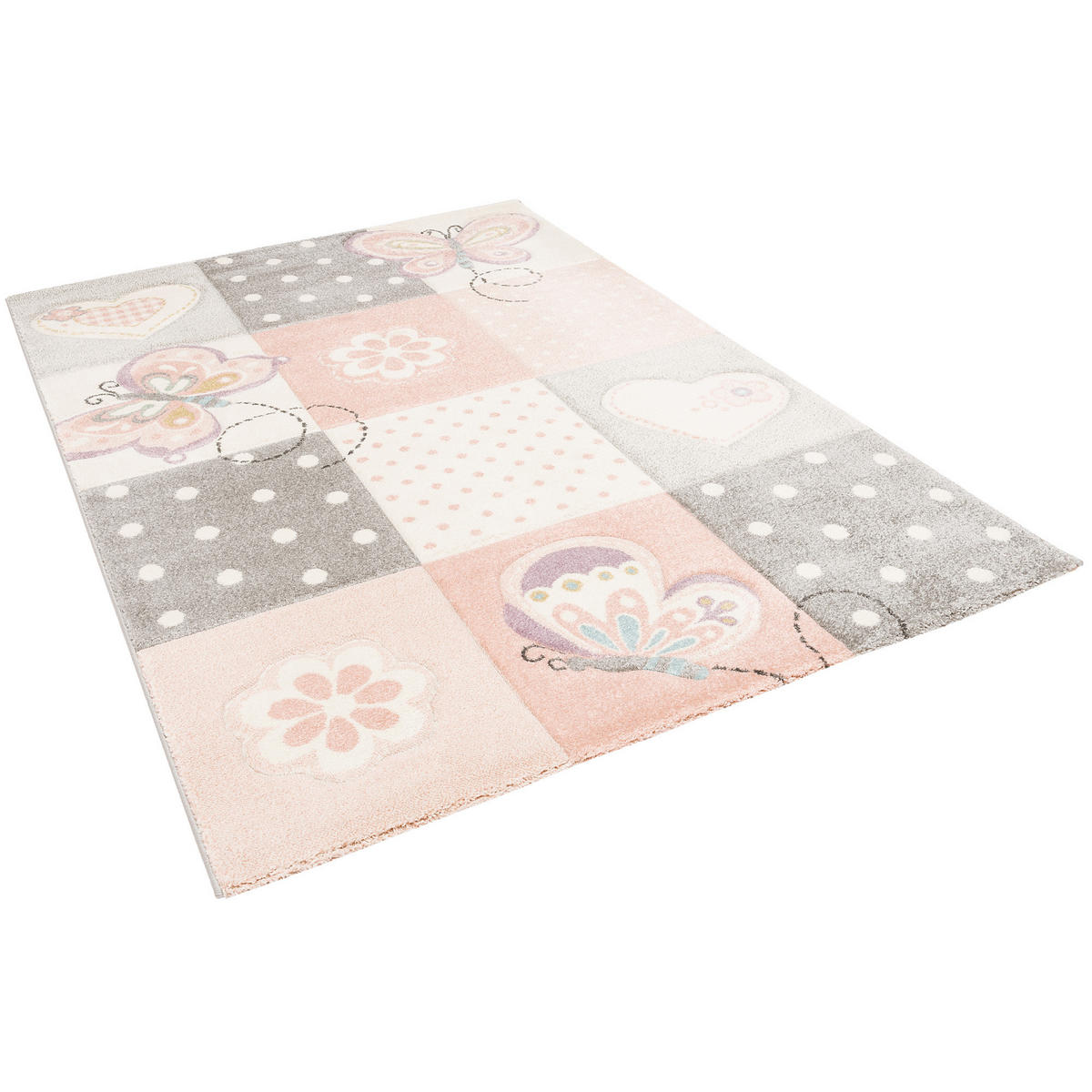 KINDER TEPPICH MAUI KIDS KARO HERZEN - Rosa, Textil (80/150cm) - Pergamon
