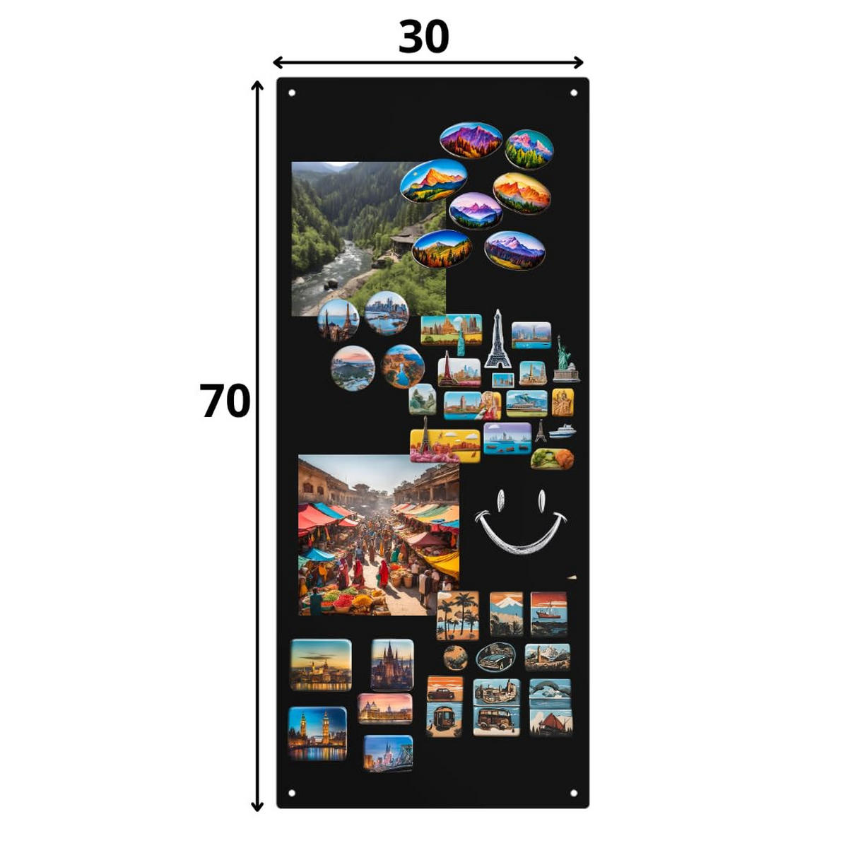 MAGNETTAFEL Klein & Groß Schwarz 70x30 cm - Magnetisches Stahlboard für Magnete, Fotos und Notizen, Beschreibbar - Schwarz, Metall (30/70/0.7cm) - ANWICAR