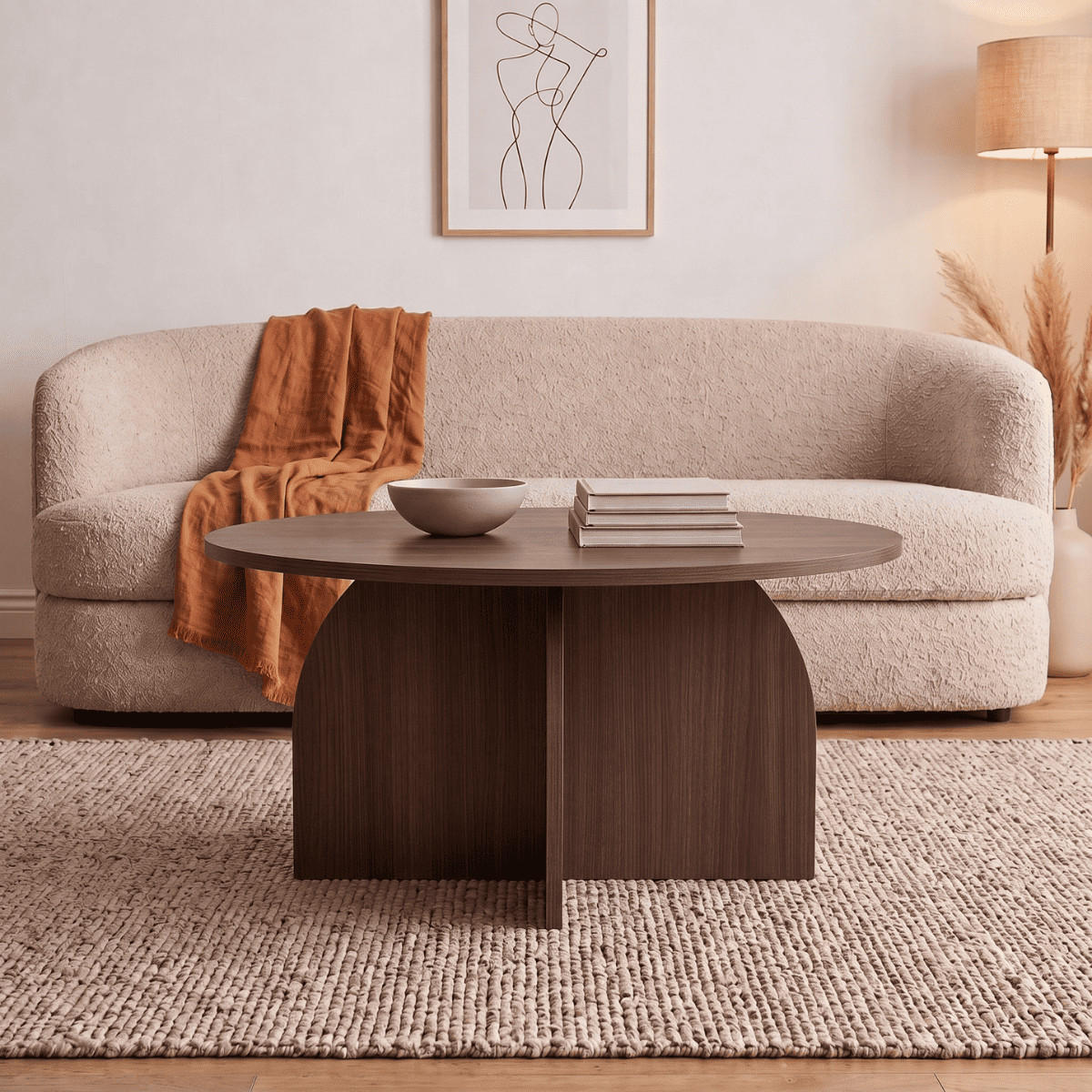 KONFERENČNÍ stolek s kulatou deskou, průměr 80 cm - CLOVER - přírodní, kompozitní dřevo (80/80/40cm) - Calicosy