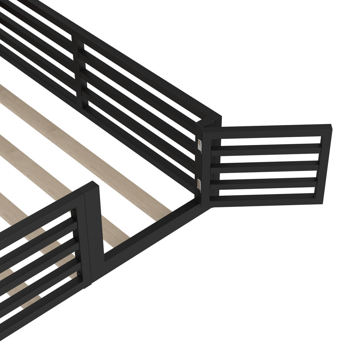 KINDERBETT 140/200 cm aus Metall und MDF mit seitlichen Ablagefächern und LED-Beleuchtung Schwarz - Schwarz, Holzwerkstoff (140/200cm) - Modenvie