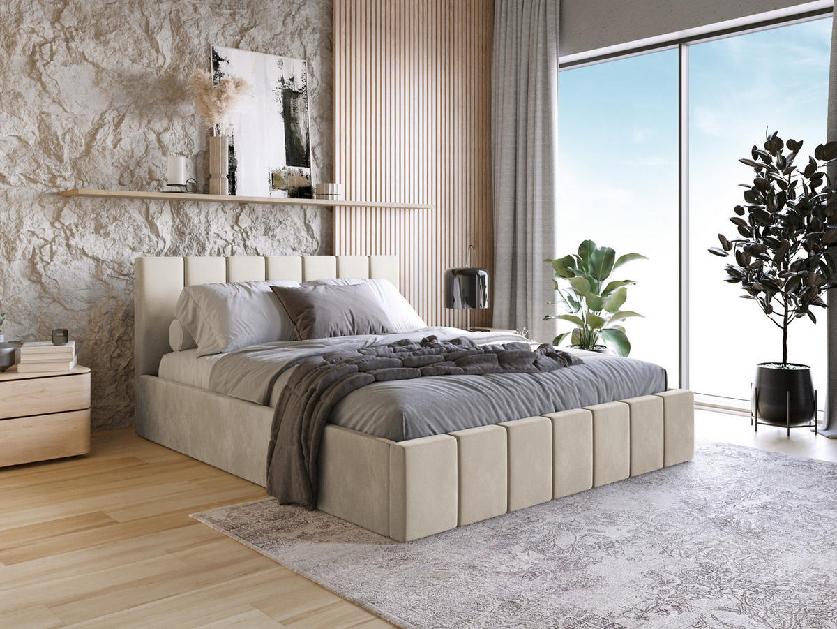 POLSTERBETT Pescara Creme 160x200 cm - Beige, Naturmaterialien (160/200cm) - Meblito