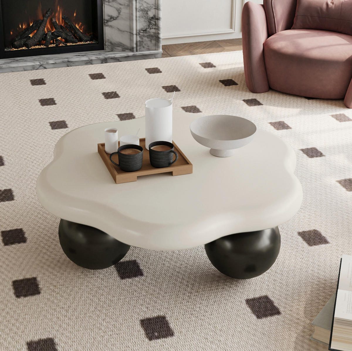 COUCHTISCH Wolkenform Ø 80 cm MDF Black White - Schwarz, Kunststoff (79/79/31cm) - Meubliv