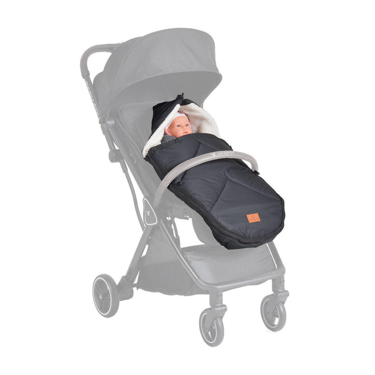 FUSSSACK Luxe schwarz 80 cm, für 5-Punkt-Gurtsystem, flauschiges Innenfutter, wetterfest - Schwarz, Textil (40/8/80cm) - Cangaroo