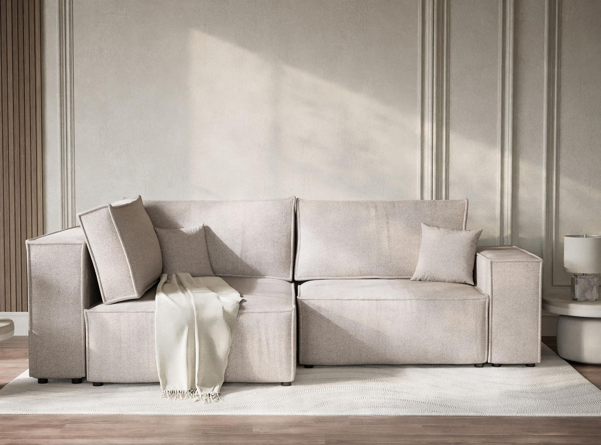 ECKSOFA MIT SCHLAFFUNKTION Tonga Beige Webstoff - Beige/Schwarz, Holz/Holzwerkstoff (105/225cm) - Maison de Reve