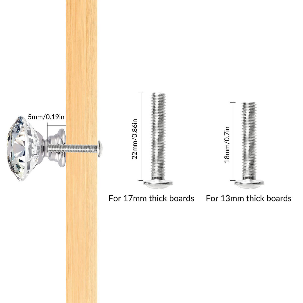 SCHRANKKNOPF Kristall 16er-Set - Transparent, Metall (1.6/3/0.25cm)