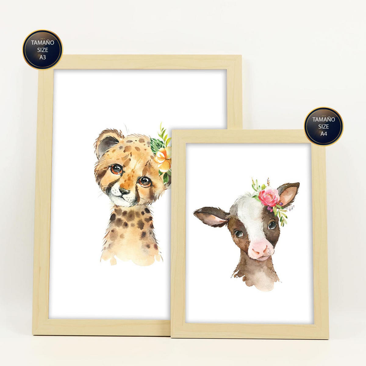 POSTER Set Mit 6 Ästhetisches Blumentier Größe A3 & A4 Rahmen aus hellem Holz - Beige, Papier (29.7/1cm) - Nacnic