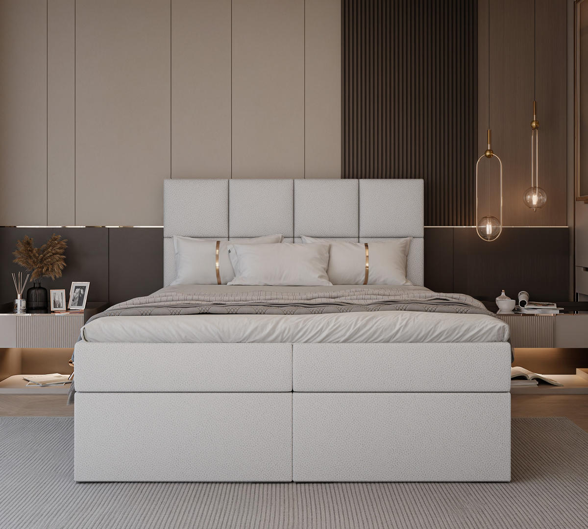 BOXBETT MAGNUS 160/200 cm mit Matratze und Topper, Weiß - Weiß, Textil (160/200cm) - Idohome