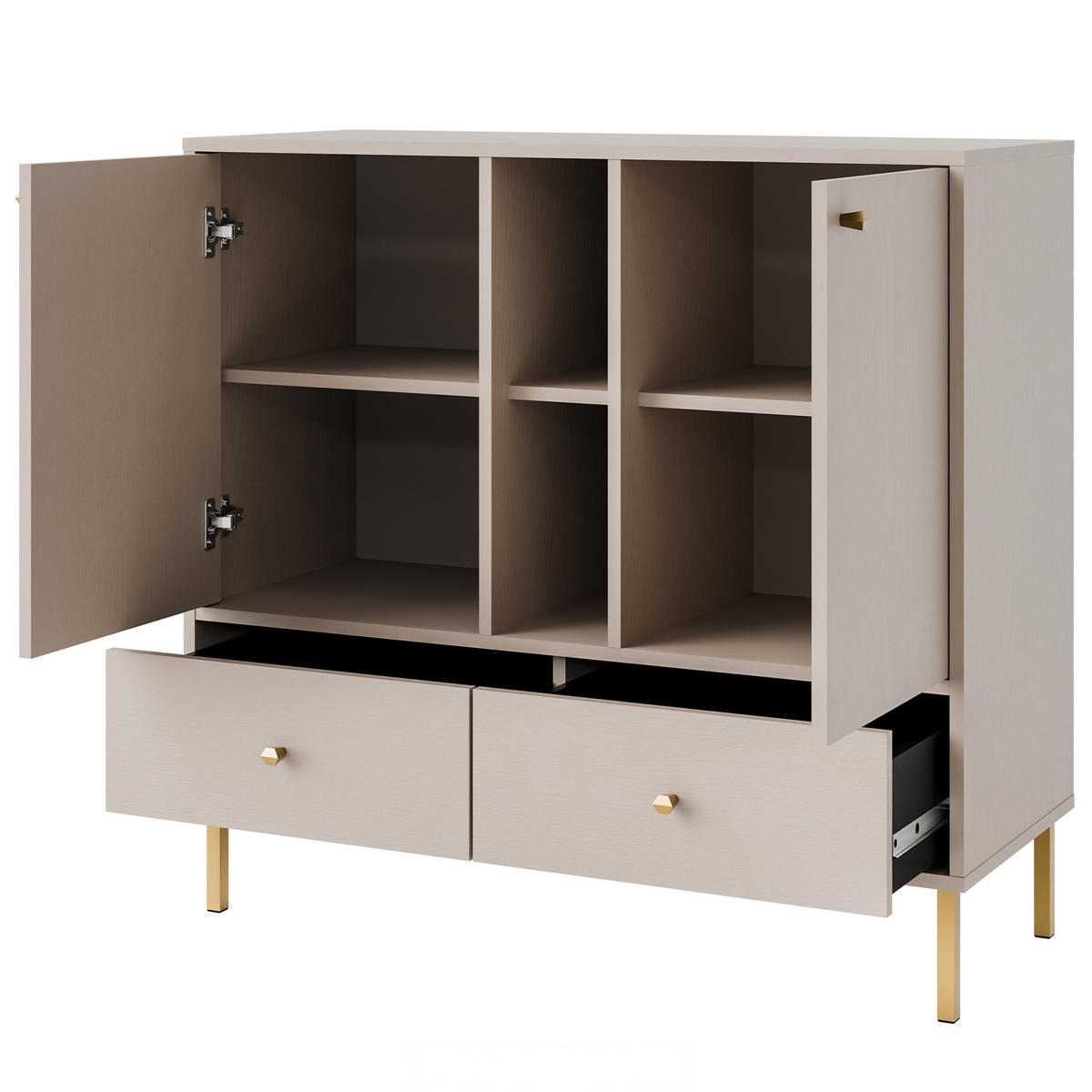 KOMMODE FLOREN, Creme/Gold - Creme, Holzwerkstoff/Metall (100.2/95/40.8cm) - KONSIMO®